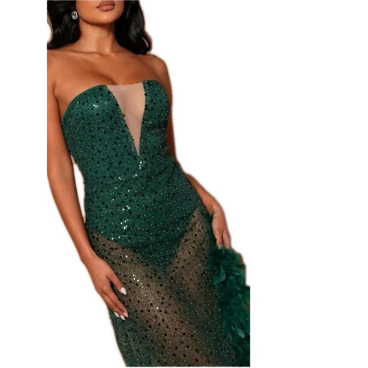 Fashion Nova Luxe Lisa Size L Maxi Green Mesh Dress Nwt #Cb5